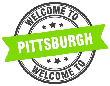 Pittsburgh puluna hoş geldiniz. Beyaz arkaplanda Pittsburgh yuvarlak işareti izole