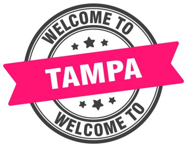 Tampa puluna hoş geldiniz. Tampa yuvarlak işareti beyaz arkaplanda izole edildi