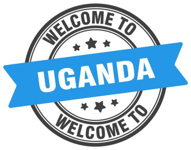 Uganda puluna hoş geldiniz. Beyaz arkaplanda Uganda yuvarlak işareti izole