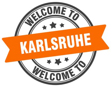 Karlsruhe puluna hoş geldiniz. Beyaz arkaplanda Karlsruhe yuvarlak işareti