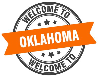 Oklahoma puluna hoş geldiniz. Oklahoma yuvarlak işareti beyaz arkaplanda izole