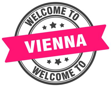 Viyana puluna hoş geldiniz. Beyaz arkaplanda izole edilmiş Viyana yuvarlak işareti