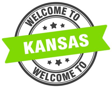 Kansas puluna hoş geldiniz. Kansas yuvarlak işareti beyaz arka planda izole