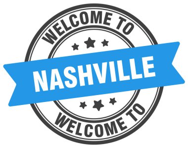 Nashville puluna hoş geldiniz. Beyaz arkaplanda izole edilmiş Nashville yuvarlak işareti