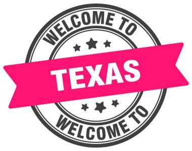 Texas puluna hoş geldiniz. Teksas yuvarlak işareti beyaz arkaplanda izole