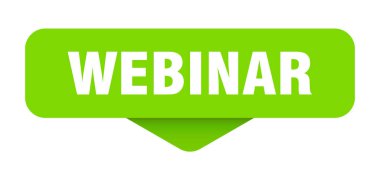 Webinar çıkartması. Şeffaf arkaplanda giyim işareti var. dikdörtgen düğme