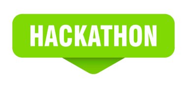 Hackkathon çıkartması. Şeffaf arkaplanda hackathon işareti var. dikdörtgen düğme