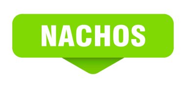 Nacho etiketi. Şeffaf arkaplanda nachos işareti var. dikdörtgen düğme