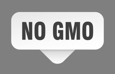 Gmo çıkartması yok. Gri arka planda gmo işareti yok. dikdörtgen düğme