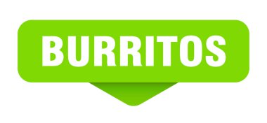 Burritos çıkartması. Şeffaf arka planda burrito işareti var. dikdörtgen düğme