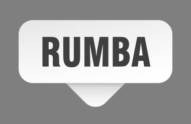 Rumba çıkartması. Gri arkaplanda rumba işareti var. dikdörtgen düğme