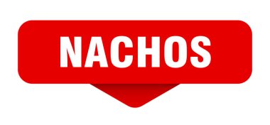 Nacho etiketi. Şeffaf arkaplanda nachos işareti var. dikdörtgen düğme