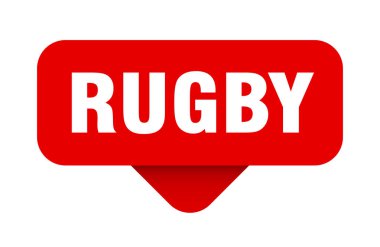 Rugby etiketi. Şeffaf arkaplanda ragbi işareti var. dikdörtgen düğme