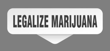 Marihuana çıkartmasını yasallaştır. Gri arka planda marihuana işaretini yasallaştır. dikdörtgen düğme