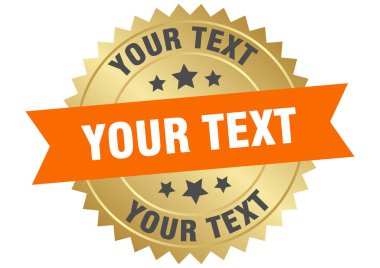 your text round orange and gold label isolated on transparent background. your text