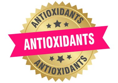 antioxidants round pink and gold label isolated on transparent background. antioxidants clipart