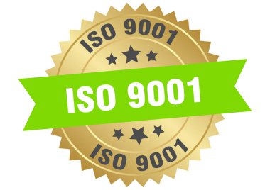 iso 9001 round green and gold label isolated on transparent background. iso 9001 clipart