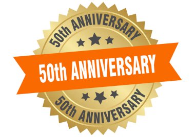 50th anniversary round orange and gold label isolated on transparent background. 50th anniversary clipart