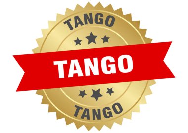 Kırmızı ve altın etiketli tango şeffaf arkaplanda izole edilmiş. tango