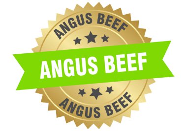 angus beef round green and gold label isolated on transparent background. angus beef clipart