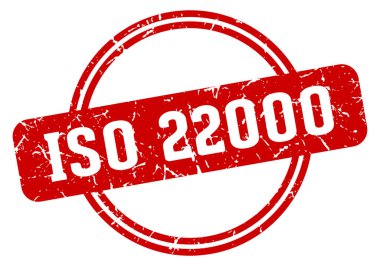 Iso 22000 yuvarlak pulu şeffaf arkaplanda izole edildi. izo 22000 damgası