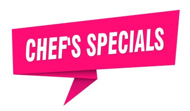 chef's specials banner. chef's specials speech bubble, label, sticker, ribbon, sign template clipart