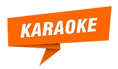 Karaoke afişi. Karaoke konuşma balonu, etiket, etiket, kurdele, imza şablonu