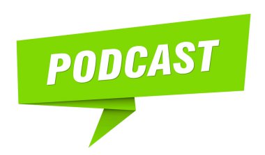 Podcast pankartı. podcast konuşma balonu, etiket, etiket, kurdele, imza şablonu