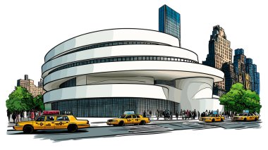 Guggenheim Museum in New York. Vector comic hand-drawn illustration of Guggenheim Museum clipart