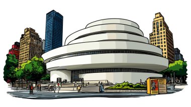 Guggenheim Museum in New York. Vector comic hand-drawn illustration of Guggenheim Museum clipart