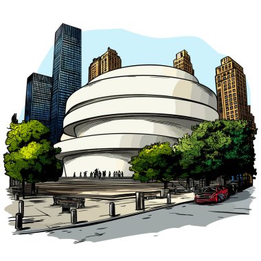 Guggenheim Museum in New York. Vector comic hand-drawn illustration of Guggenheim Museum clipart