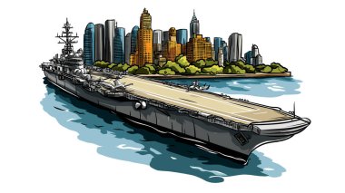 Intrepid museum in New York. Vector comic hand-drawn illustration of Intrepid museum clipart