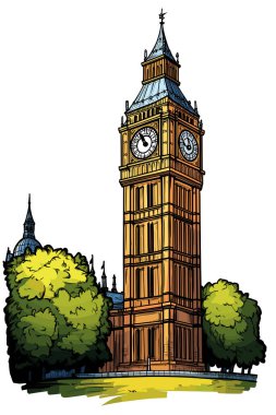 Londra 'daki Big Ben. Vektör çizgi romanı Büyük Ben 'in el çizimi