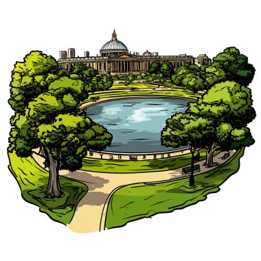 Regent's Park in London. Vector comic hand-drawn illustration of Regents Park clipart