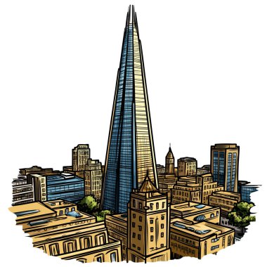 Londra 'daki Çömlek Gökdeleni. Parça gökdeleni elle çizilmiş vektör çizimi