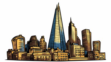 Londra 'daki Çömlek Gökdeleni. Parça gökdeleni elle çizilmiş vektör çizimi
