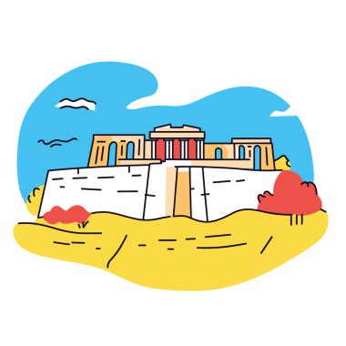 Akropolis 'in basit minimalist çizimi. Çizgi film tarzında akropolis çizimi