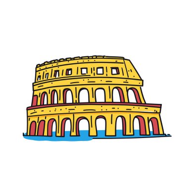 Colloseum 'un basit minimalist çizimi. İnka karikatür tarzında Colosseum illüstrasyonu