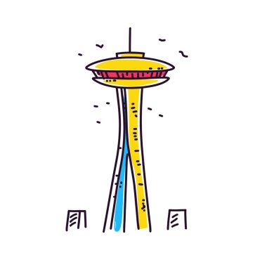 Space Needle 'ın basit minimalist çizimi. İnka çizgi film tarzında Space Needle illüstrasyonu