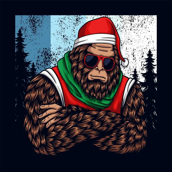 Bigfoot Cool Tragen Kostüm Stil Saison Weihnachten Vektor Illustration — Stockvektor