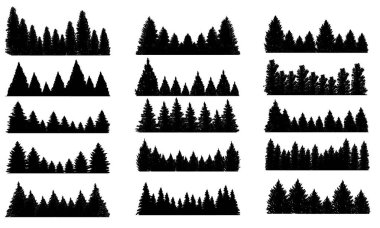 Pine tree silhouette forest set collection vector illustration clipart