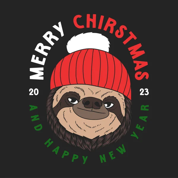 Sloth Φορώντας Beanie Chirstmas Σεζόν Διάνυσμα Εικονογράφηση — Διανυσματικό Αρχείο