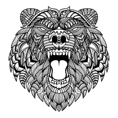 Bear head angry mandala zentangle coloring page illustration