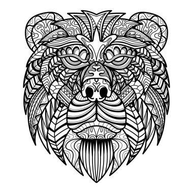 Bear head mandala zentangle coloring page illustration