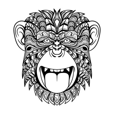 Chimpanzee head funny mandala zentangle coloring page illustration