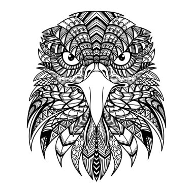 Eagle head front mandala zentangle coloring page illustration