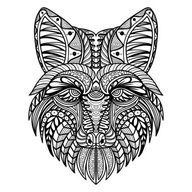 Fox head mandala zentangle coloring page illustration