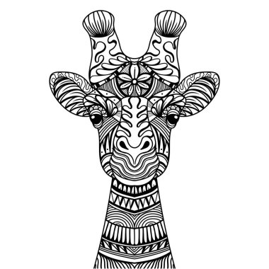 Giraffe head mandala zentangle coloring page illustration