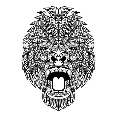 Gorilla head angry mandala zentangle coloring page illustration