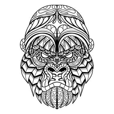 Gorilla head mandala zentangle coloring page illustration